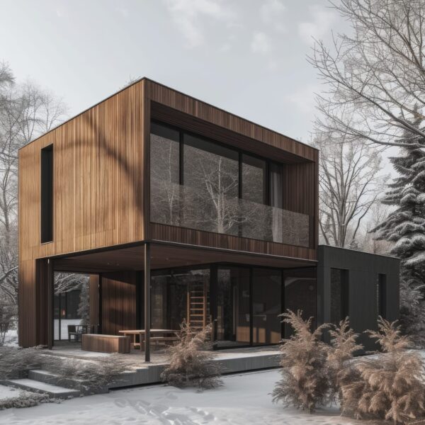 modern house in wood by amanda ereb architekten, in the style of tamron 24mm f/2.8 di iii osd m1:2, stanisław wyspiański, pont-aven school, bauhaus influence, robert gillmor, urban minimalism, architectural grids --ar 51:64 --v 6 Job ID: a380b917-3e55-42a4-8694-91ed1d837c1a